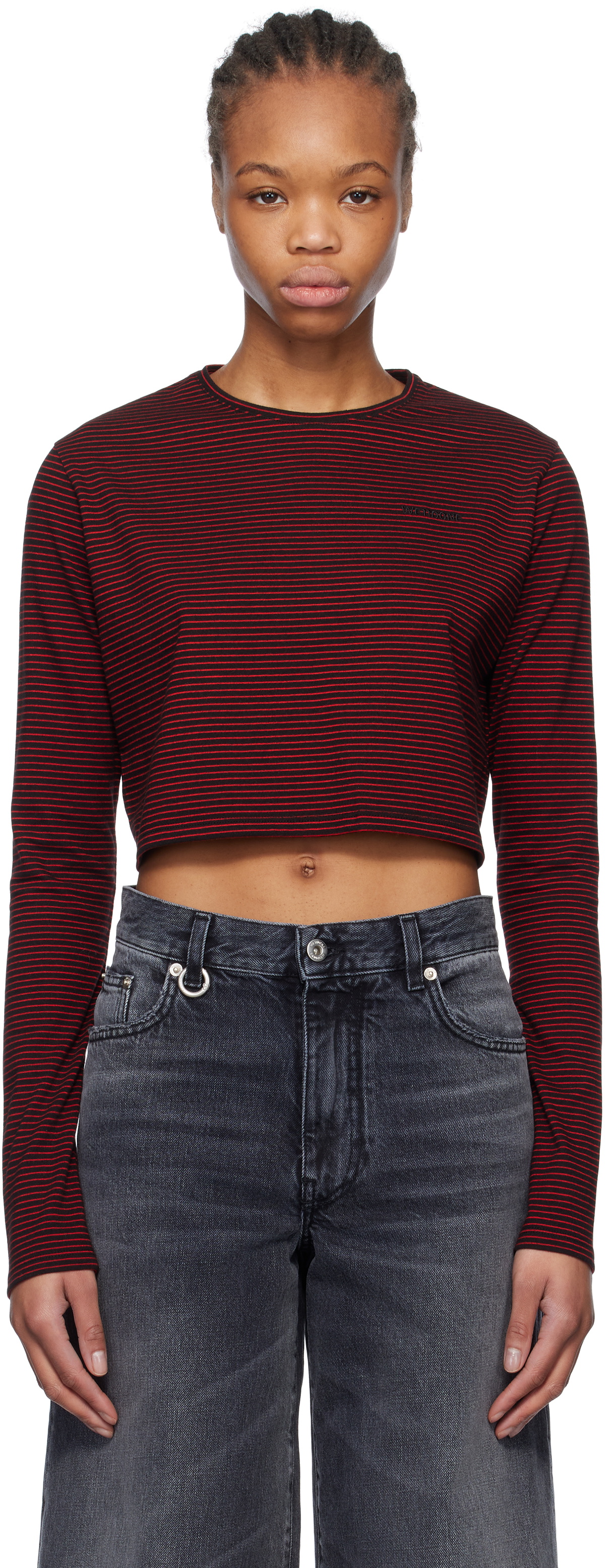 We11done Black & Red Striped Cropped T-shirt