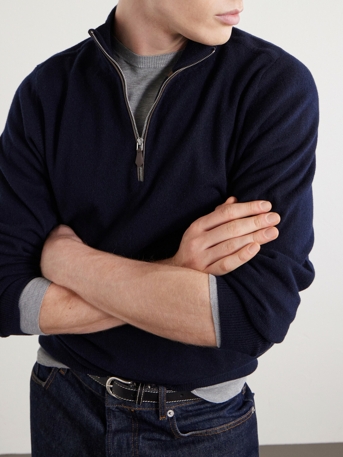 N.PEAL - Carnaby Organic Cashmere Half-Zip Sweater - Blue