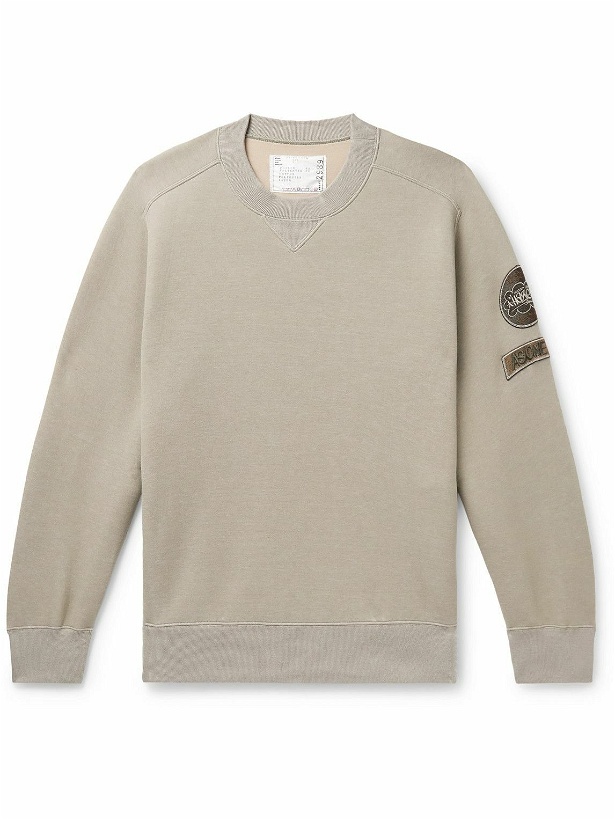 Photo: Sacai - Eric Haze Appliquéd Cotton-Blend Jersey Sweatshirt - Neutrals
