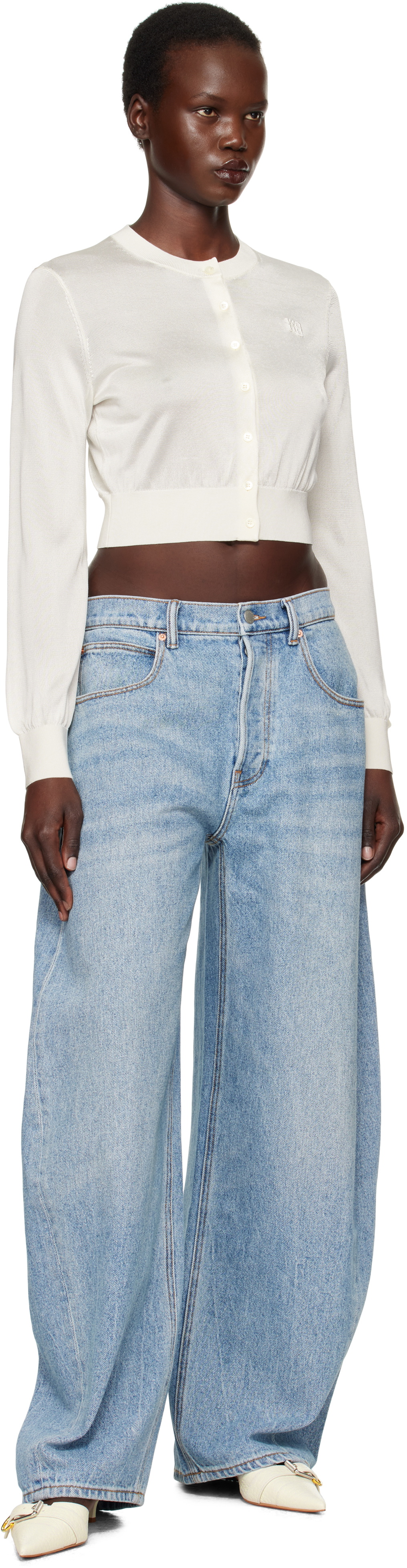 alexanderwang.t Off-White Logo-Embroidered Cropped Cardigan