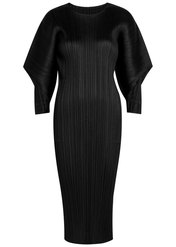 Photo: Pleats Please Issey Miyake Pleated Woven Midi Dress Black