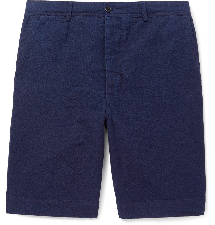 Photo: Officine Generale - Slim-Fit Cotton-Seersucker Shorts - Men - Blue