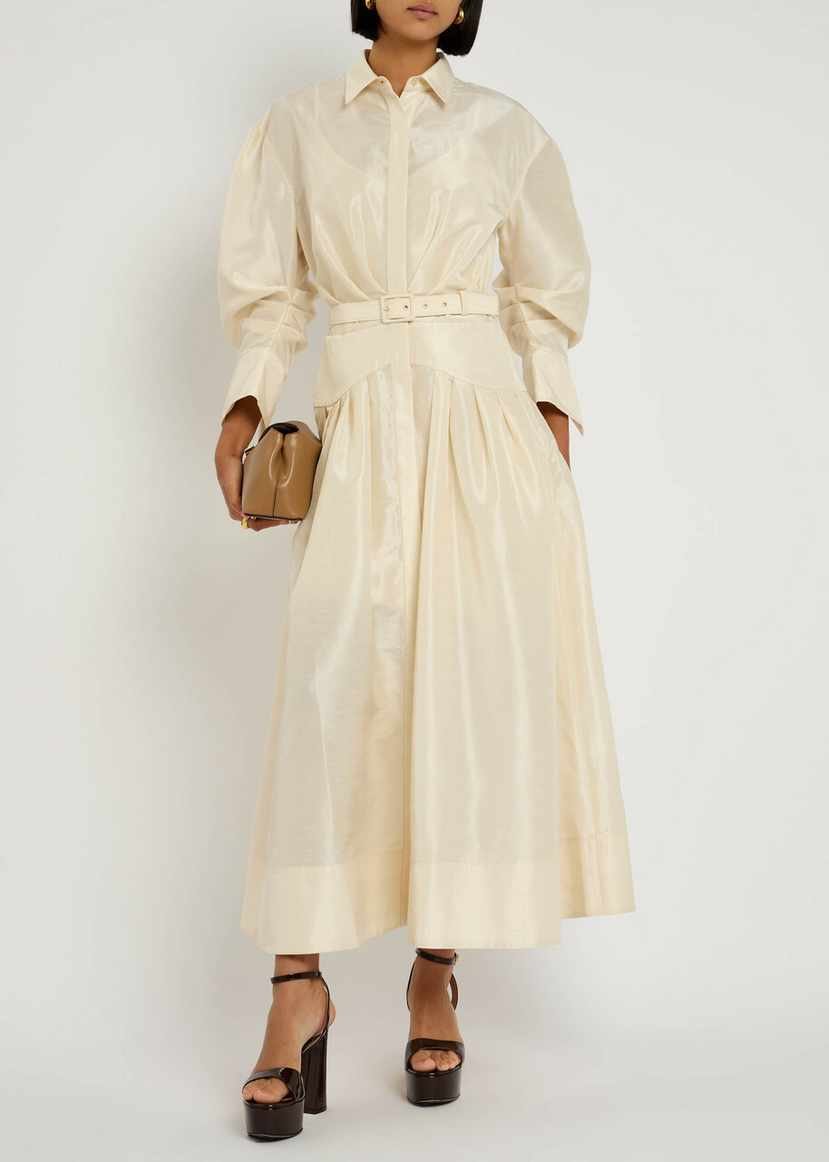 Rebecca Vallance Maple Taffeta Maxi Shirt Dress Cream