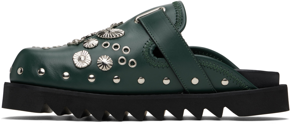 Toga Virilis SSENSE Exclusive Green Eyelet Metal Sabot Slip-on 