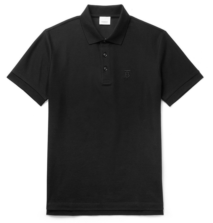 Photo: Burberry - Slim-Fit Logo-Embroidered Cotton-Piqué Polo Shirt - Black