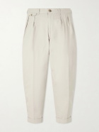Beams Plus - Pleated Tapered Cotton-Blend Twill Trousers - Neutrals