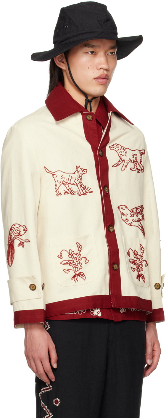 HARAGO Off-White & Burgundy Beaded Jacket