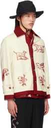 HARAGO Off-White & Burgundy Beaded Jacket