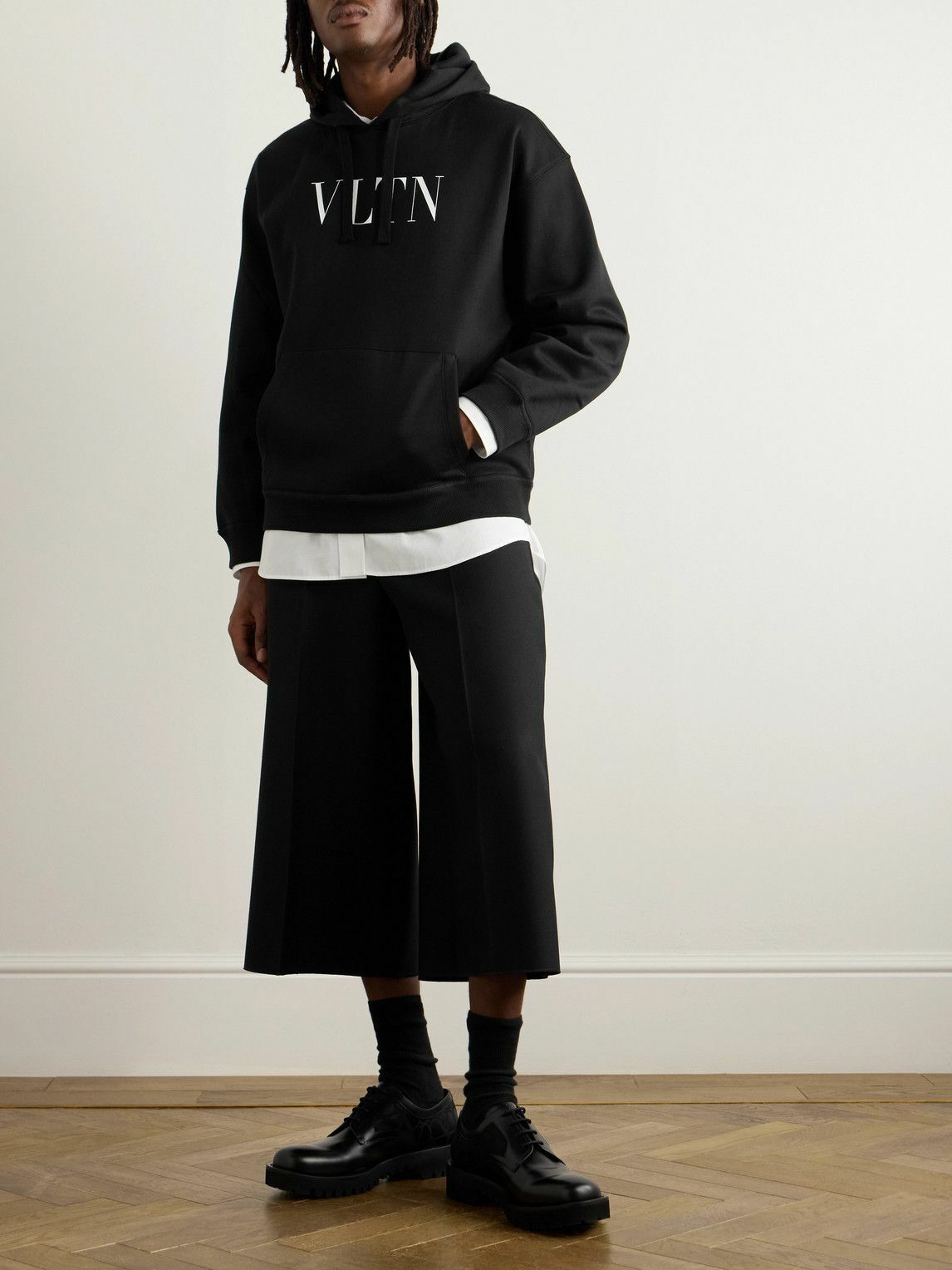 Valentino Garavani - Logo-Print Cotton-Blend Jersey Hoodie - Black