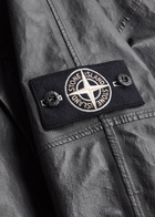 Stone Island Logo Panelled Hooded Leather Jacket Charcoal
