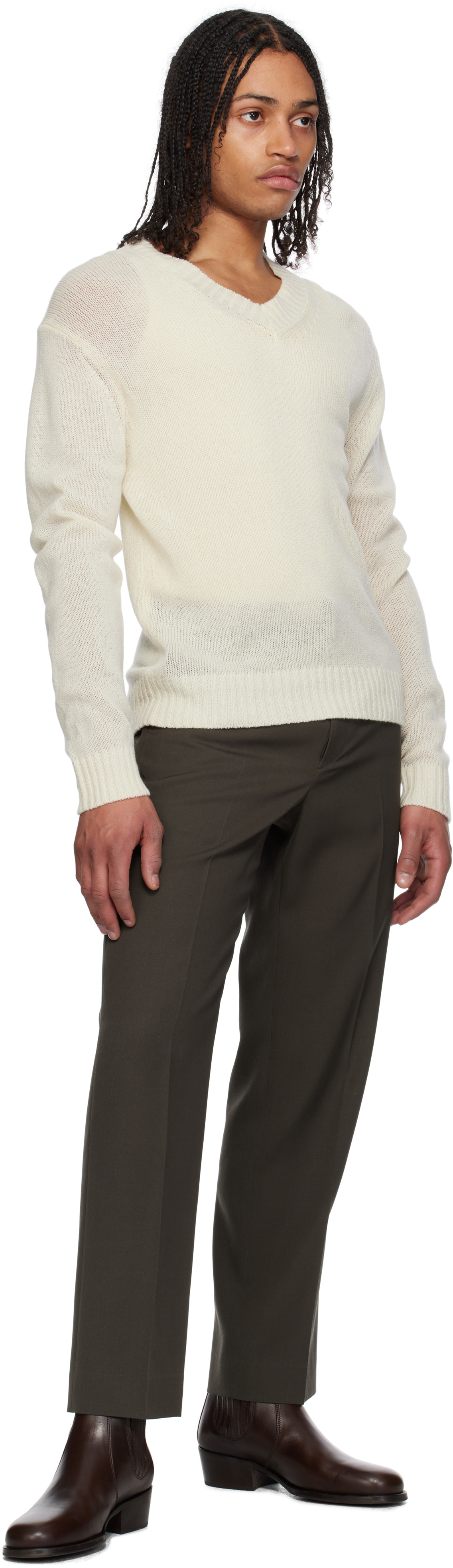 AURALEE Off-White Summer Cashmere Knit V-Neck Sweater Auralee
