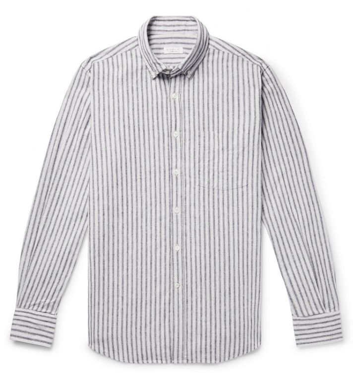 Photo: Incotex - Button-Down Collar Striped Cotton and Linen-Blend Shirt - Gray