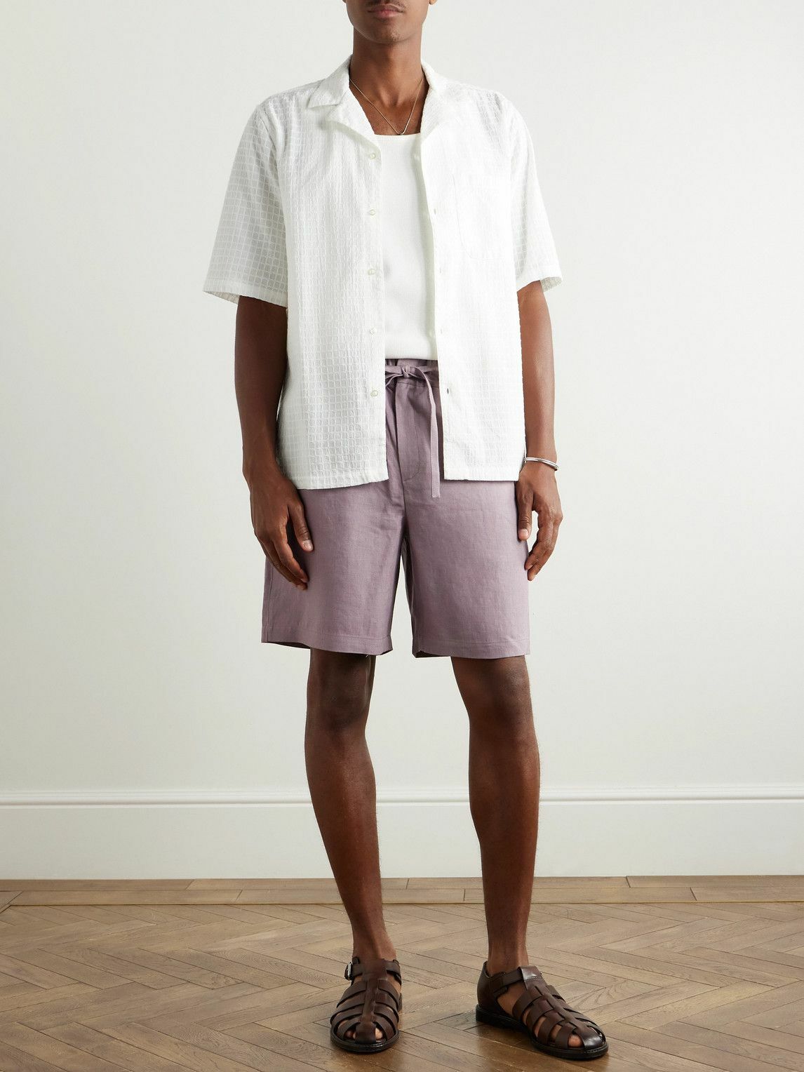 De Bonne Facture - Lounge Straight-Leg Linen Shorts - Purple