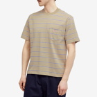 Danton Men's Stripe Pocket T-Shirt in Beige/Purple