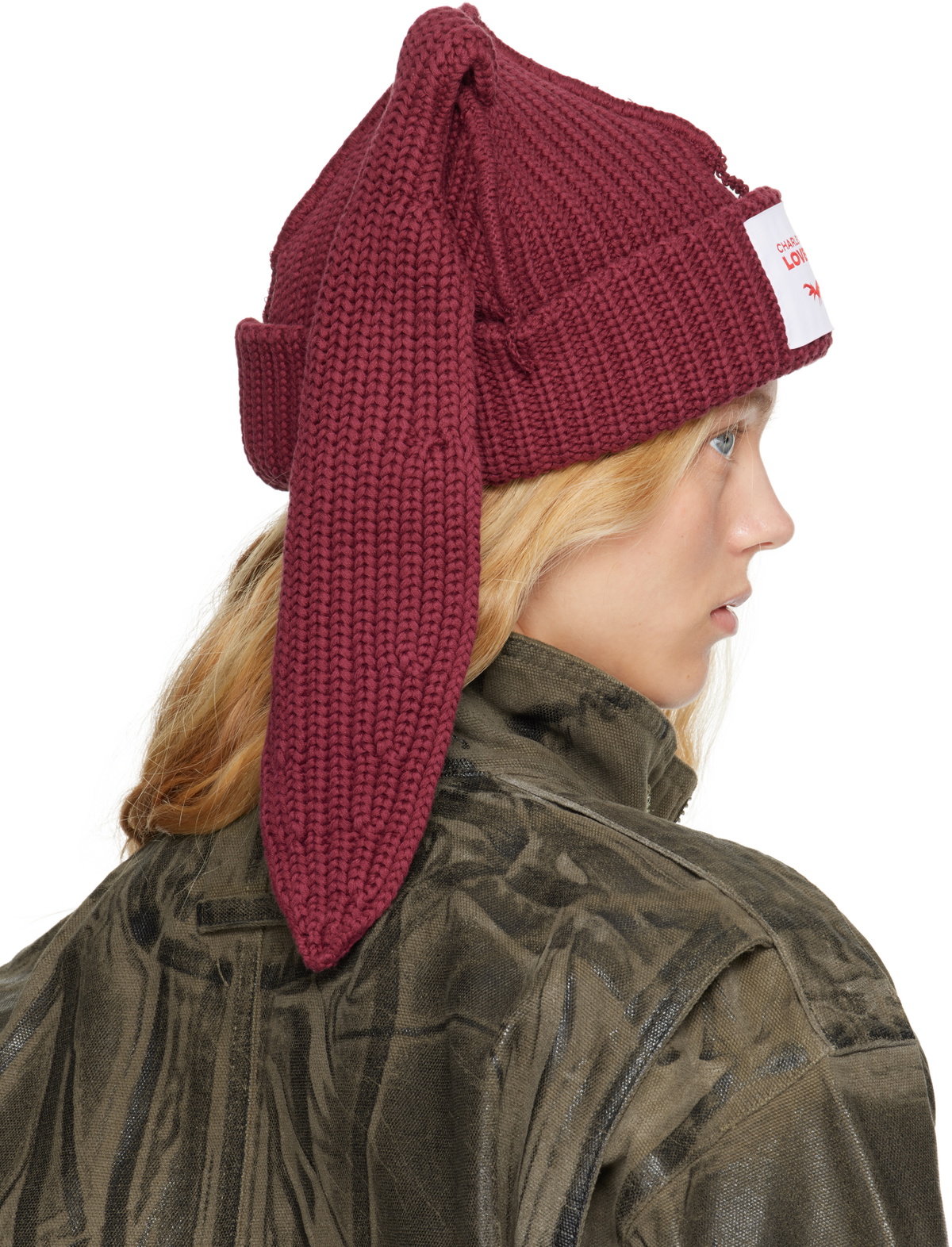 Charles Jeffrey LOVERBOY Burgundy Chunky Rabbit Beanie Charles