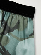 TOM FORD - Velvet-Trimmed Camouflage-Print Stretch-Silk Satin Boxer Shorts - Green