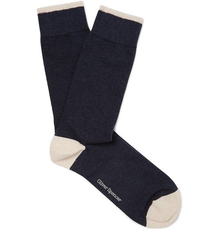 Photo: Oliver Spencer Loungewear - Turton Stretch Cotton-Blend Socks - Navy