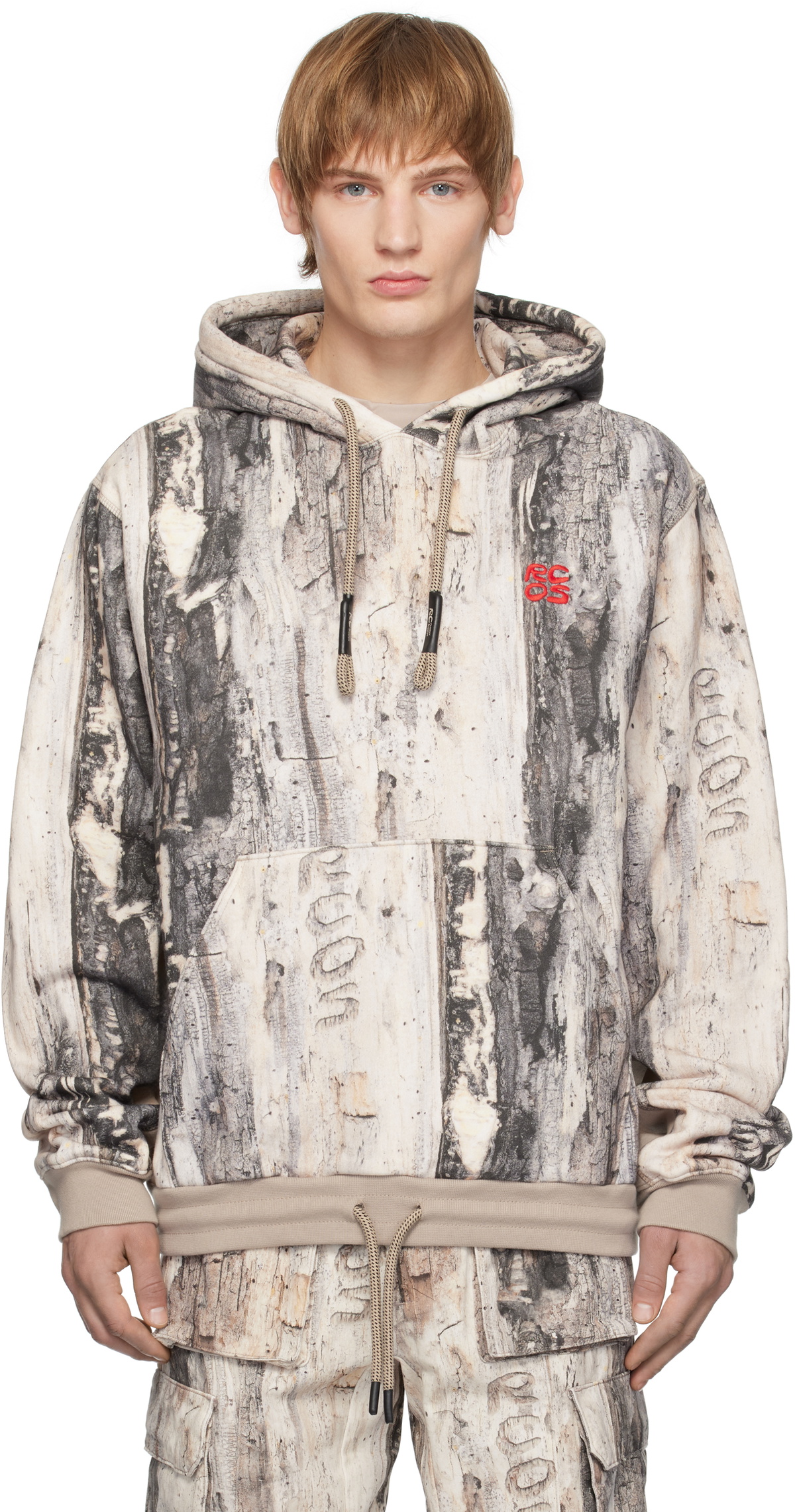 RCOS Off-White & Taupe Stack Logo Embroidered Hoodie