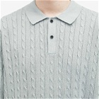 Beams Plus Men's Cable Knit Polo Shirt in Ice Blue