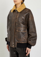 Khaite Sandor Shearling-collar Leather Jacket Dark Brown