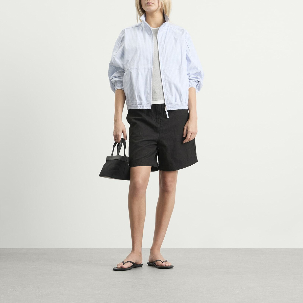 DUNST Women's Light Harrington Jacket in Soft Blue Stripe