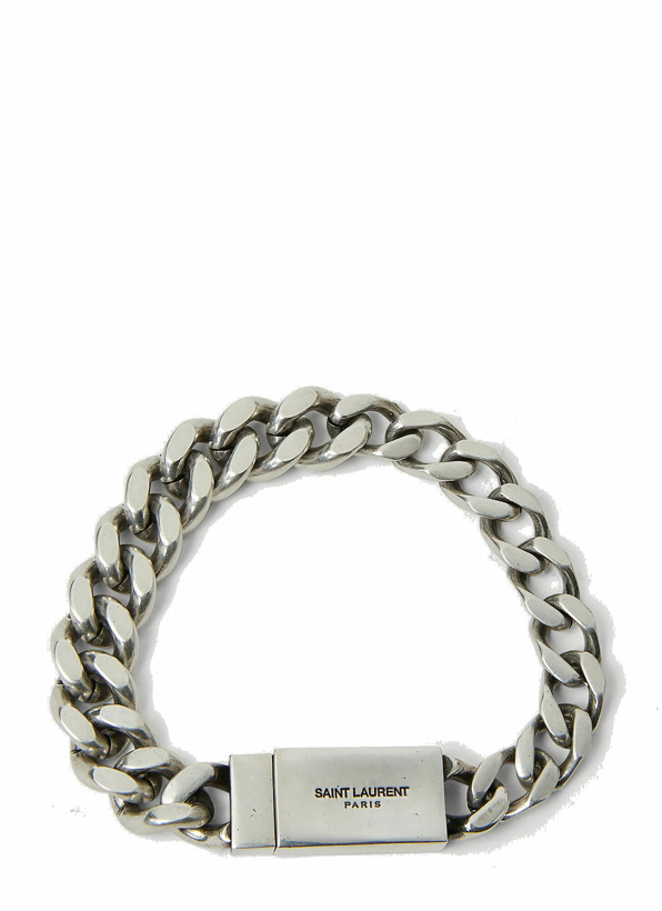 Photo: Saint Laurent - Logo Engraved Bracelet in Silver