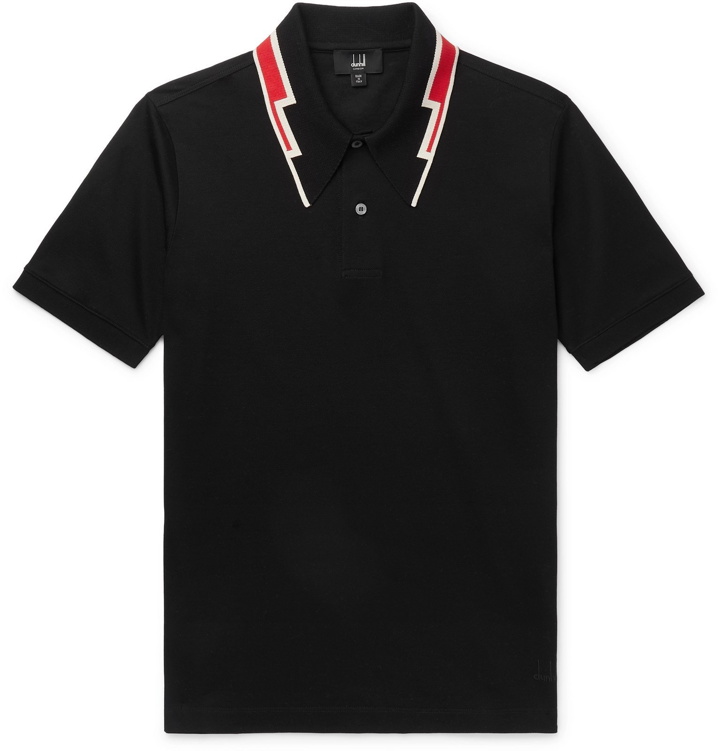 Photo: Dunhill - Slim-Fit Contrast-Tipped Cotton-Piqué Polo Shirt - Black