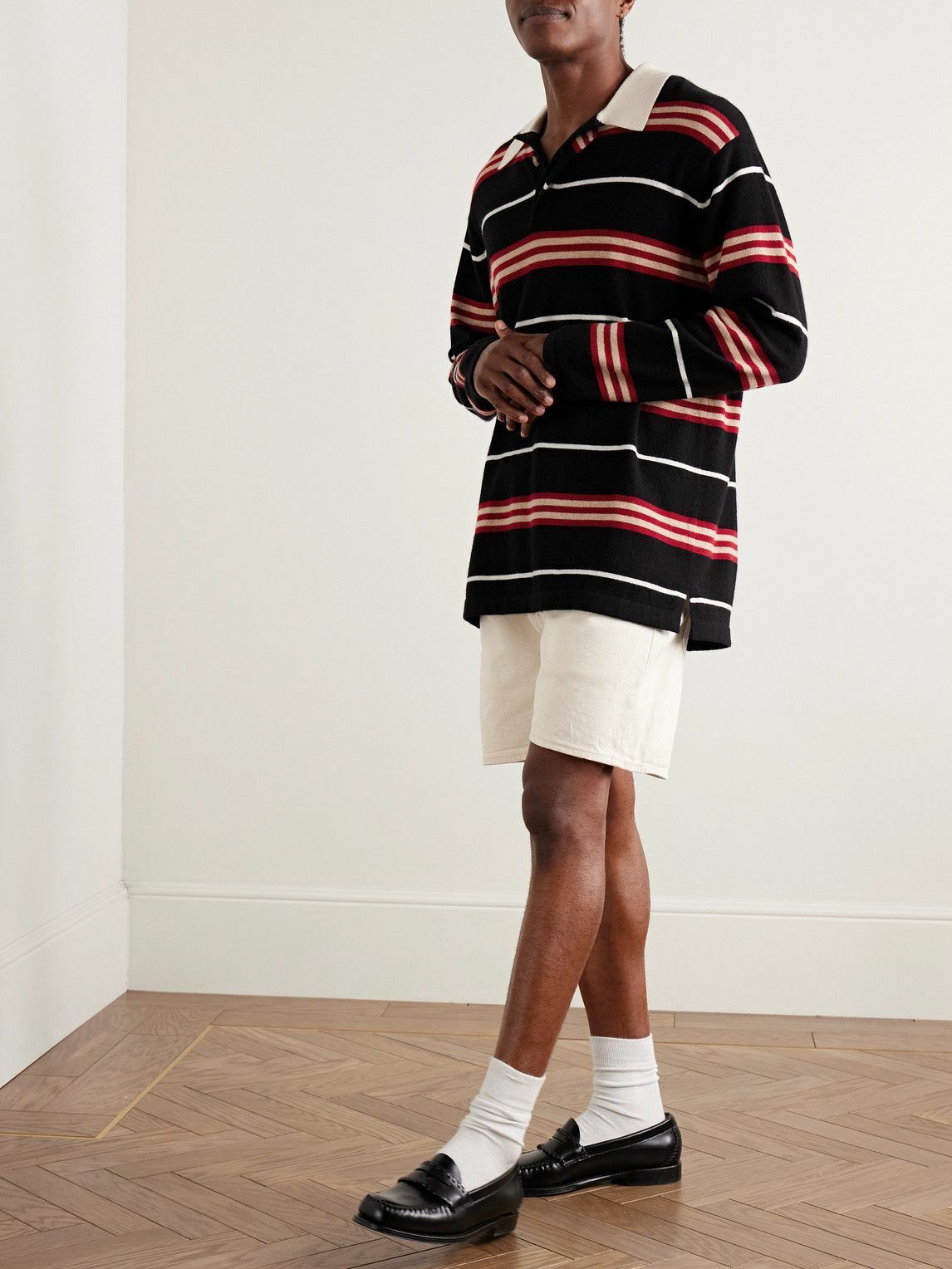 Guest In Residence - Rugby Striped Cashmere Polo Shirt - Black