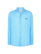 MC2 Saint Barth Man Turquoise Striped Linen Shirt Pamplona