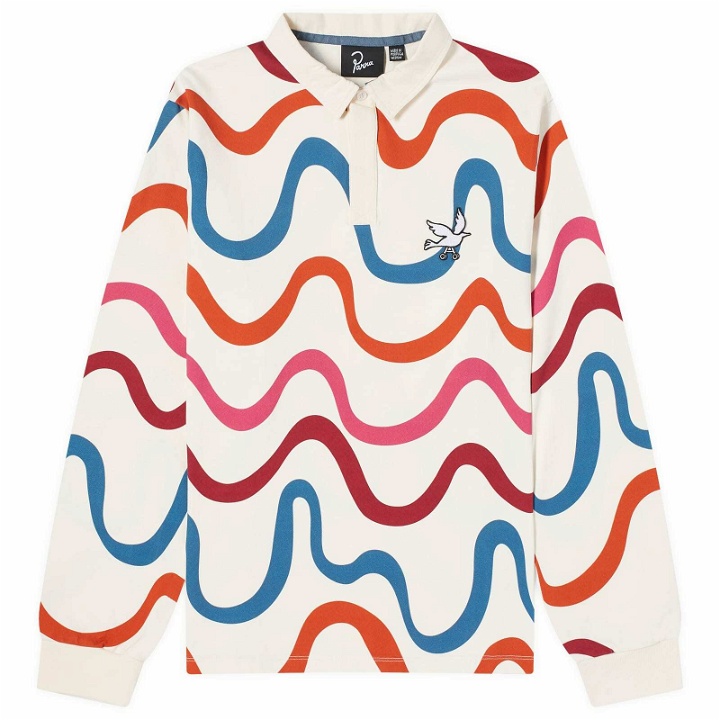 Photo: By Parra Men's Colored Soundwave Rugby Shirt in Off White