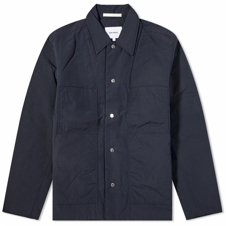 Photo: Norse Projects Men's Pelle Waxed Nylon Insulated Jacket in Dark Navy