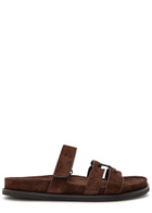 Tory Burch Ines Sport Brushed Suede Sliders Dark Brown