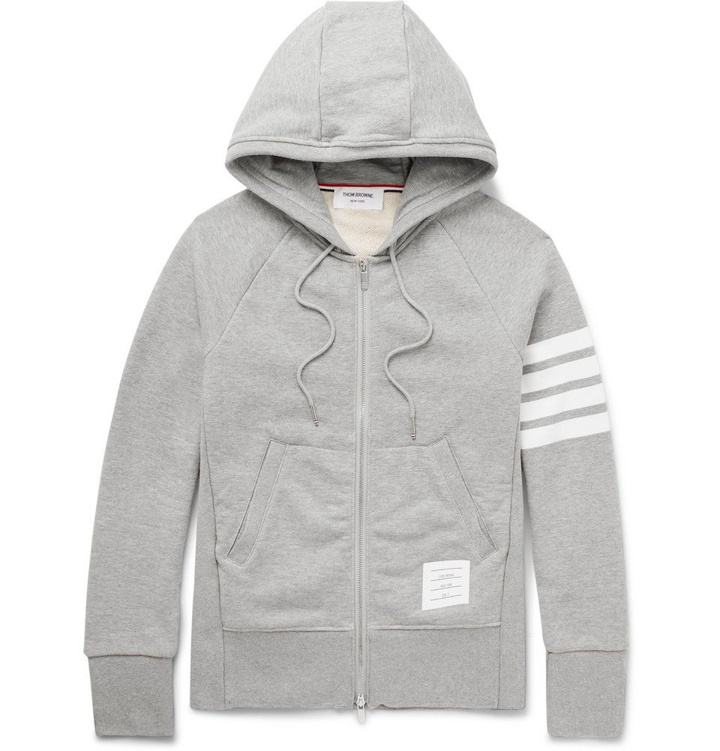 Photo: Thom Browne - Striped Loopback Cotton-Jersey Zip-Up Hoodie - Men - Gray