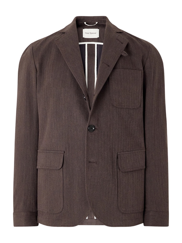 Photo: Oliver Spencer - Solms Cotton-Blend Herringbone Suit Jacket - Brown
