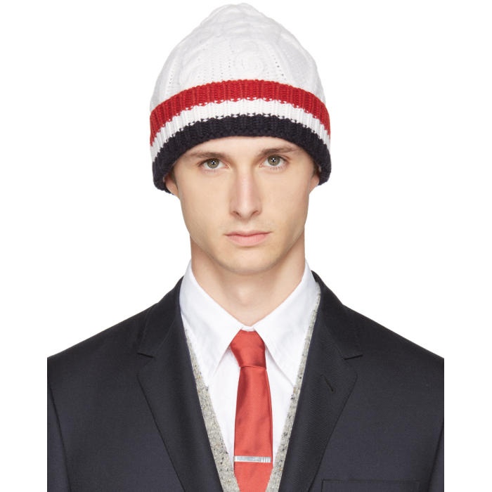 Photo: Thom Browne White and Tricolor Merino Aran Cable Beanie