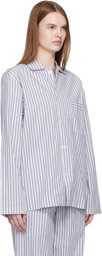 Tekla White & Blue Poplin Long-Sleeved Pyjama Shirt