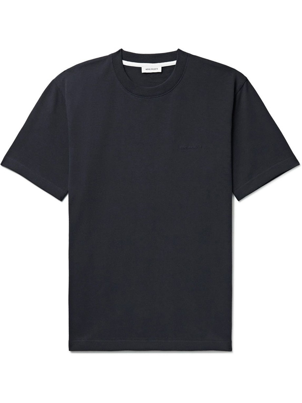 Photo: Norse Projects - Johnnes Logo-Embroidered Organic Cotton-Jersey T-Shirt - Blue
