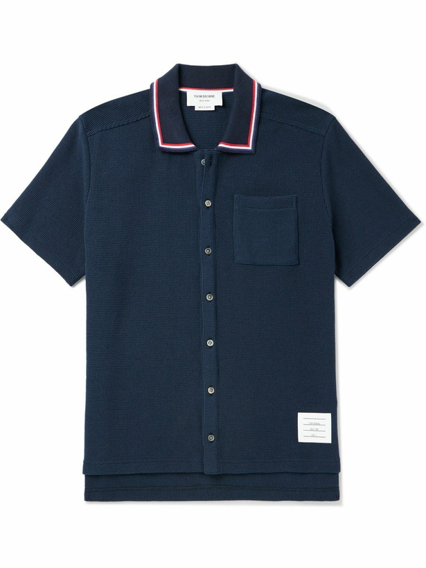 Photo: Thom Browne - Striped Waffle-Knit Cotton Shirt - Blue