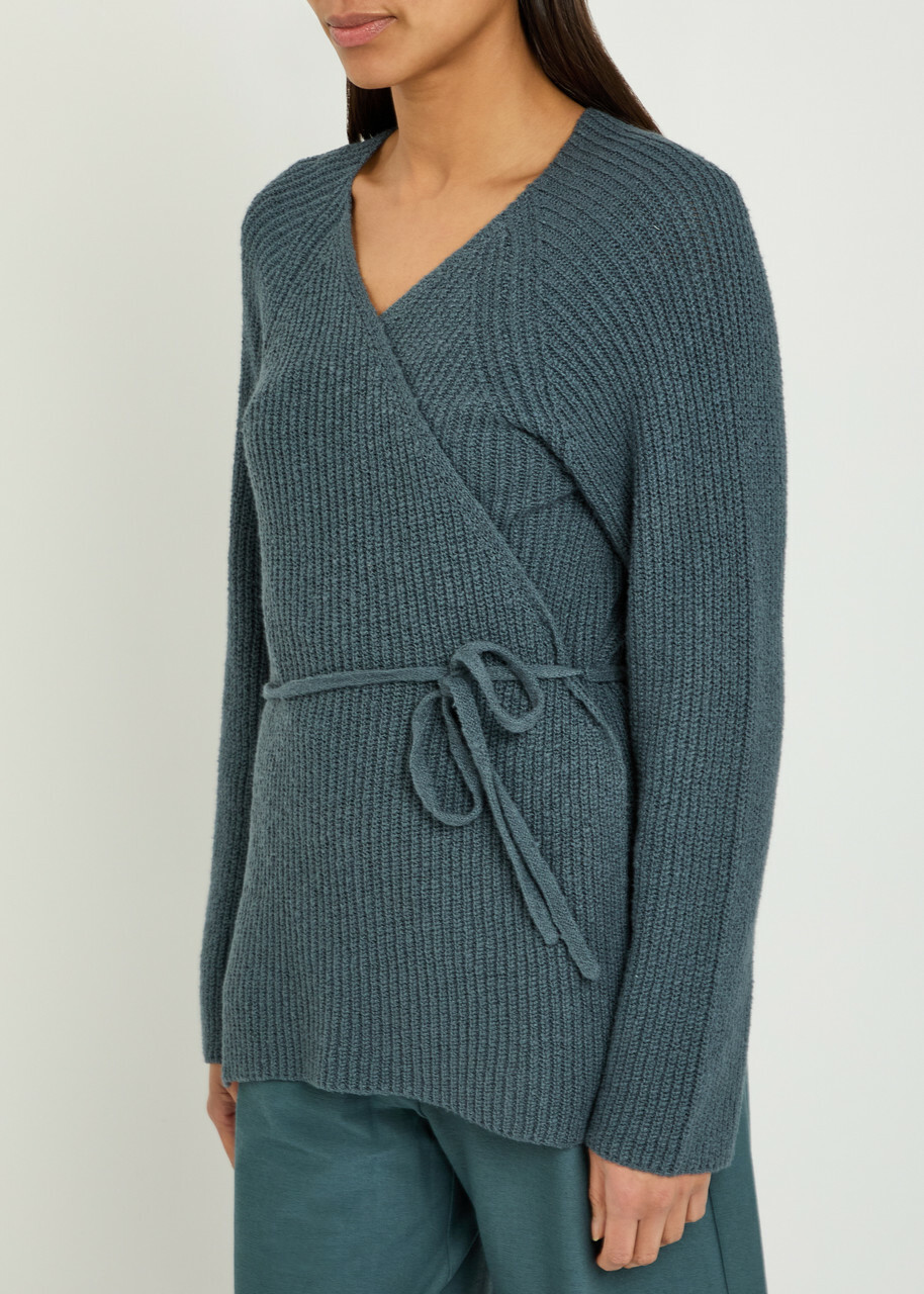 Eileen Fisher Ribbed Cotton-blend Wrap Cardigan Blue