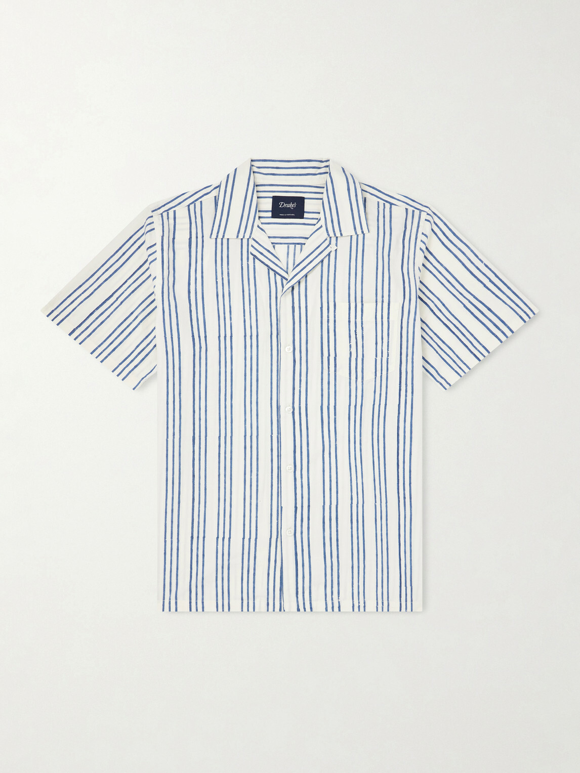 Drake's - Camp-Collar Striped Cotton-Poplin Shirt - Blue