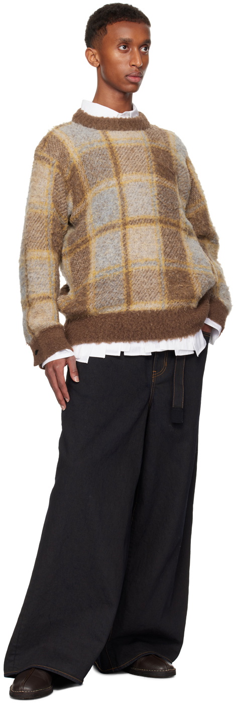 sacai Brown Plaid Knit Sweater Sacai