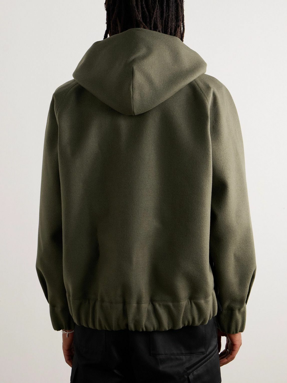 Sacai - Wool-Panelled Cotton-Blend Zip-Up Hoodie - Green Sacai