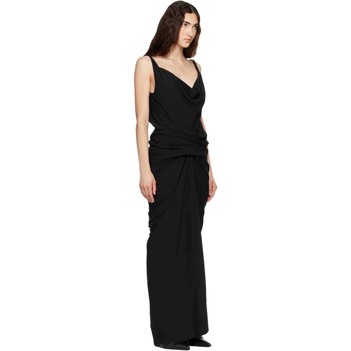 Rick Owens Black Tower Strutter Draped Maxi Dress