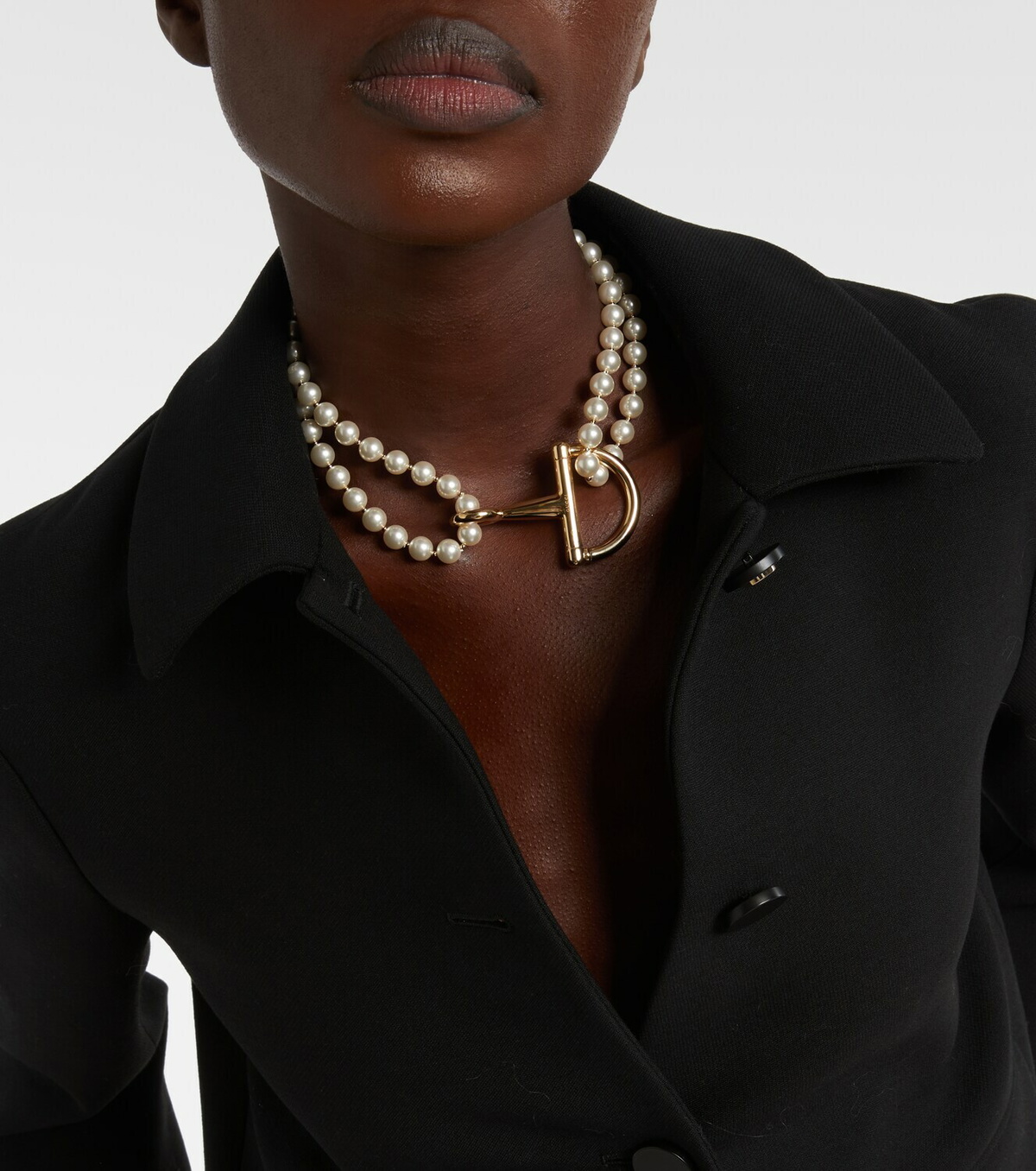 Gucci Half Horsebit faux pearl necklace