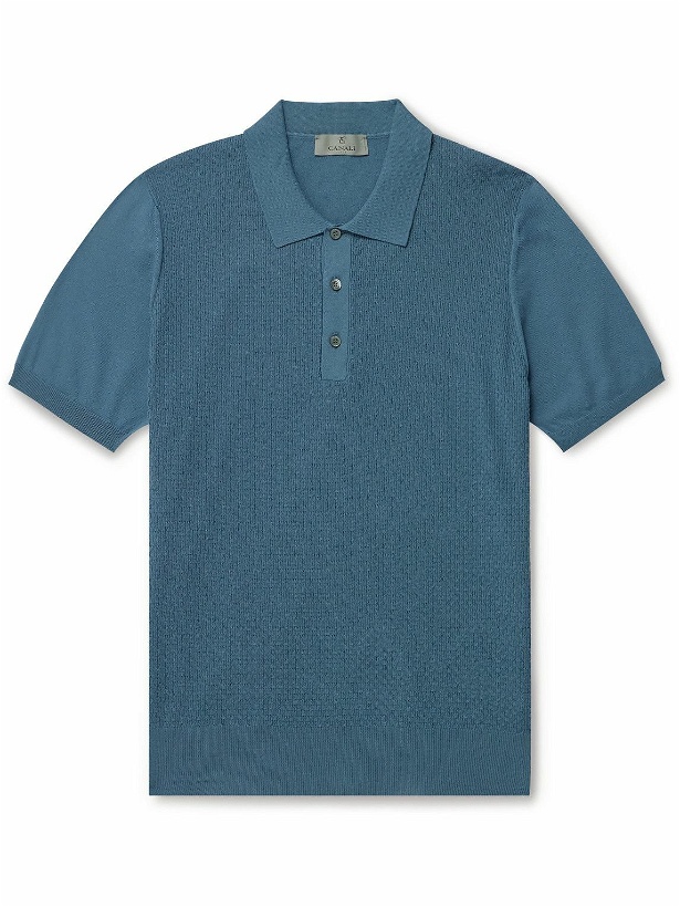 Photo: Canali - Textured-Cotton Polo Shirt - Blue