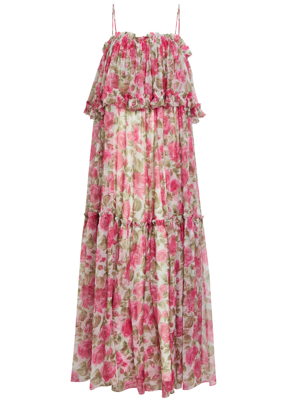Chloe Floral Print Ruffled Silk-chiffon Maxi Dress Pink