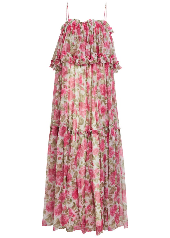 Photo: Chloe Floral Print Ruffled Silk-chiffon Maxi Dress Pink