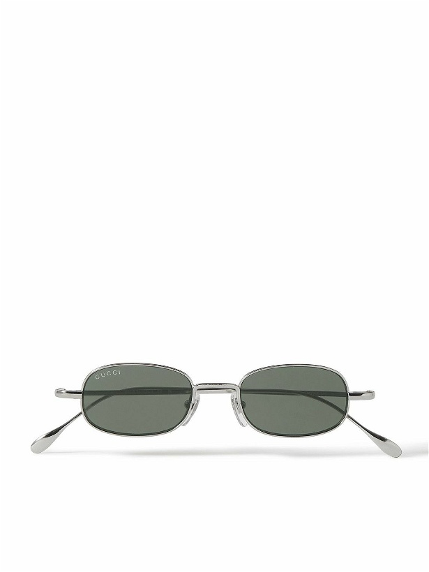 Photo: Gucci Eyewear - Rectangular-Frame Silver-Tone Sunglasses