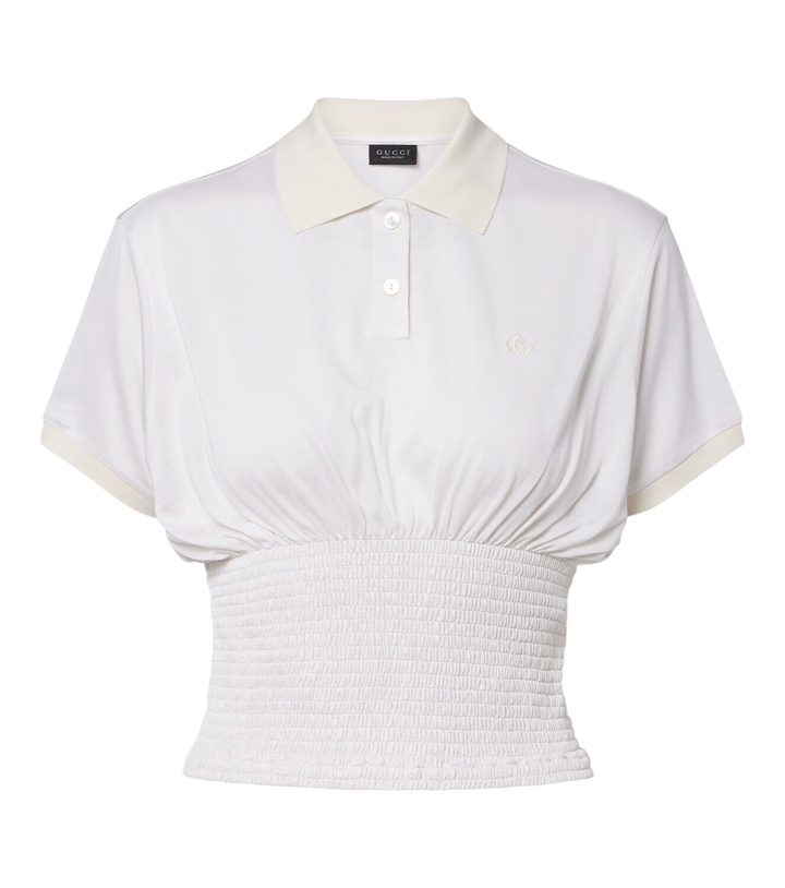 Photo: Gucci Double G shirred silk top
