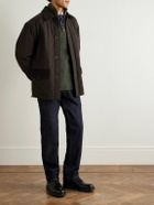 Purdey - Commando Suede-Trimmed Ribbed Wool Half-Zip Sweater - Green